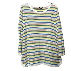 Talbots 100% cotton colorful striped boat neck knit sweater size XL Preppy